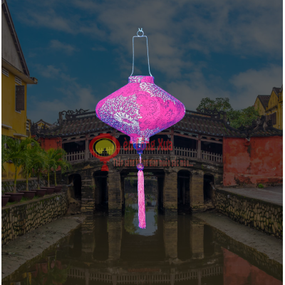 Đèn lồng đĩa bay vải hoa vân đỏ