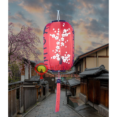 Đèn lồng nhật đỏ cỡ vừa vẽ hoa