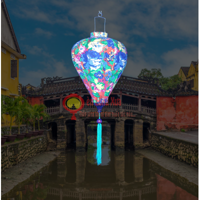 Đèn lồng tỏi vải hoa sặc sỡ xanh