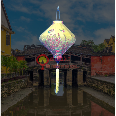 Đèn lồng ú vải hoa vân vàng xanh