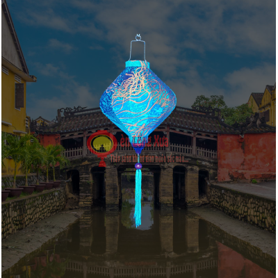 Đèn lồng ú vải hoa vân xanh da trời