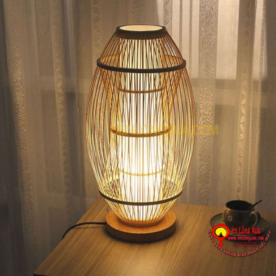 đèn tre để bàn kiểu trụ ống hai lớp