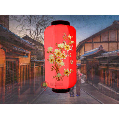 đèn lồng nhật đỏ in hoa đào nan dọc