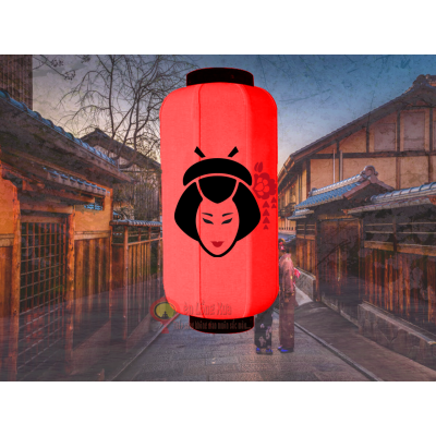 đèn lồng nhật đỏ in biểu tượng Geisha