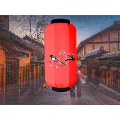 đèn lồng nhật đỏ vẽ chim và hoa 