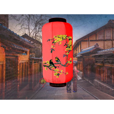 đèn lồng nhật đỏ vẽ hoa và chim