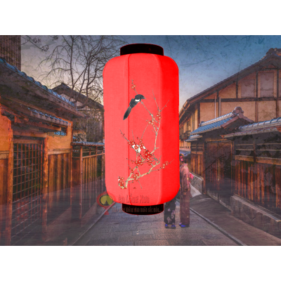 đèn lồng nhật đỏ vẽ đôi chim chào mào