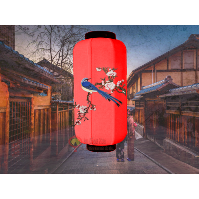 đèn lồng nhật đỏ vẽ chim và hoa