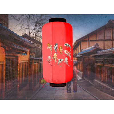 đèn lồng nhạt đỏ vẽ đàn có koi