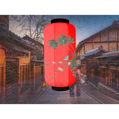 đèn lồng nhật đỏ vẽ chim khuyên đang tìm mồi