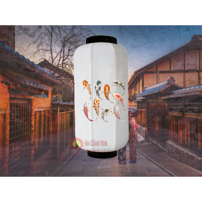đèn lồng nhật trắng in cá khoi nan dọc