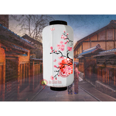 đèn lồng nhật trắng vẽ hoa và mặt trời nan dọc