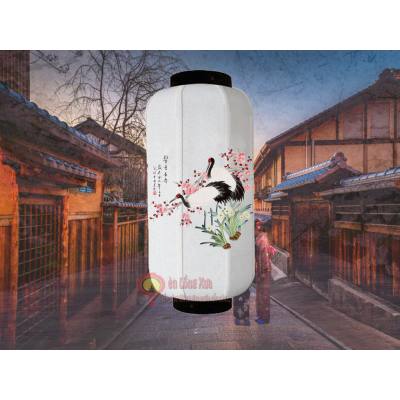 đèn lồng nhật vẽ đôi chim hạc mùa xuân