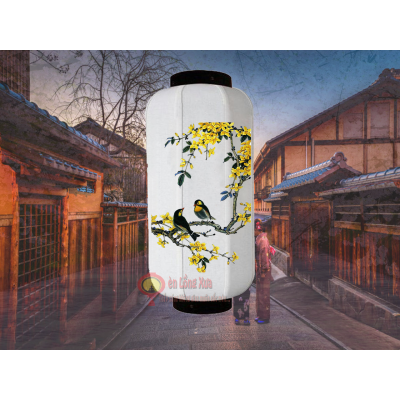 đèn lồng nhật vẽ đôi chim đậu cành hoa mai 