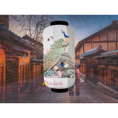 đèn lồng nhật vẽ chim công đang múa