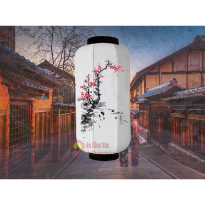 đèn lồng nhật vẽ cây hoa đào mùa xuân