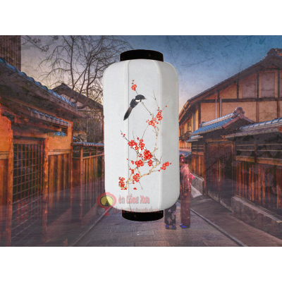 đèn lồng nhật vẽ chim trên cành hoa lựu