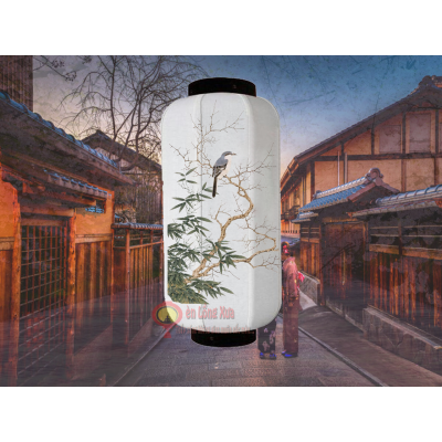 đèn lồng nhật vẽ chim và cành lá tre