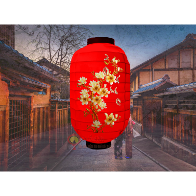 đèn lồng nhật vẽ hoa cúc nan ngang