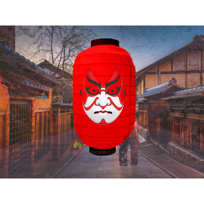 đèn lồng nhật đỏ vẽ hình mặt nạ nan ngang