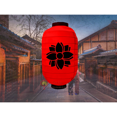 đèn lồng nhật đỏ in biểu tượng hoa sen nan ngang