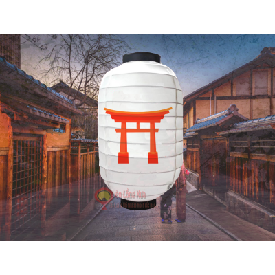 đèn lồng nhật trắng in biểu tượng cổng nan ngang