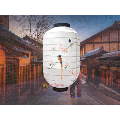 đèn lồng nhật trắng in biểu tượng đôi chim nan ngang