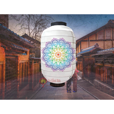 đèn lồng nhật trắng in hình mandala nan ngang