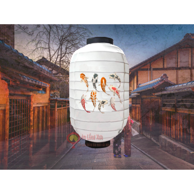 đèn lồng nhật trắng in hình bầy cá khoi đang bơi nan ngang