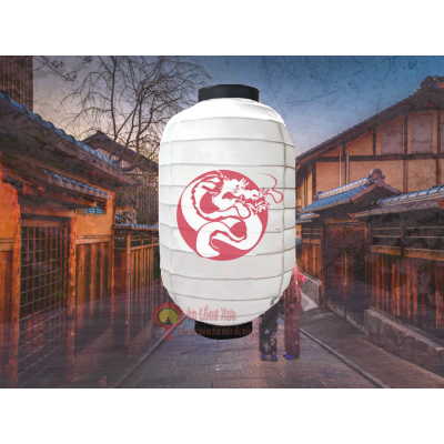 đèn lồng nhật trắng in hình biểu tượng đầu rồng nan ngang