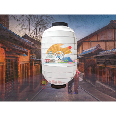 đèn lồng nhật trắng in hình các biểu tượng nan ngang