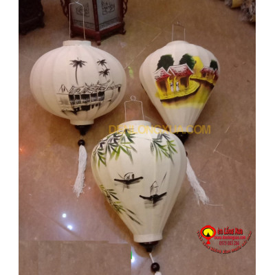 combo 3 đèn lồng tròn tỏi vẽ phong cảnh