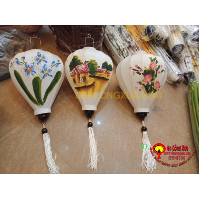 combo 3 đèn lồng vẽ hoa và phong cảnh kiểu tỏi kích thước 40cm