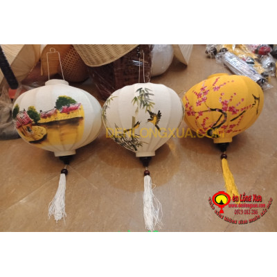 combo 3 đèn tròn vẽ hoa và phong cảnh kích thước 45cm