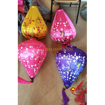 combo 4 đèn lồng vẽ hoa đào kích thước 60cm kiểu tỏi và tỏi ngược