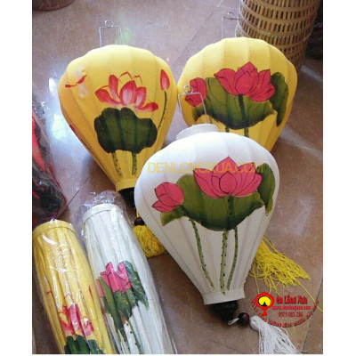 combo 3 đèn lồng vẽ hoa sen kích thước 40cm