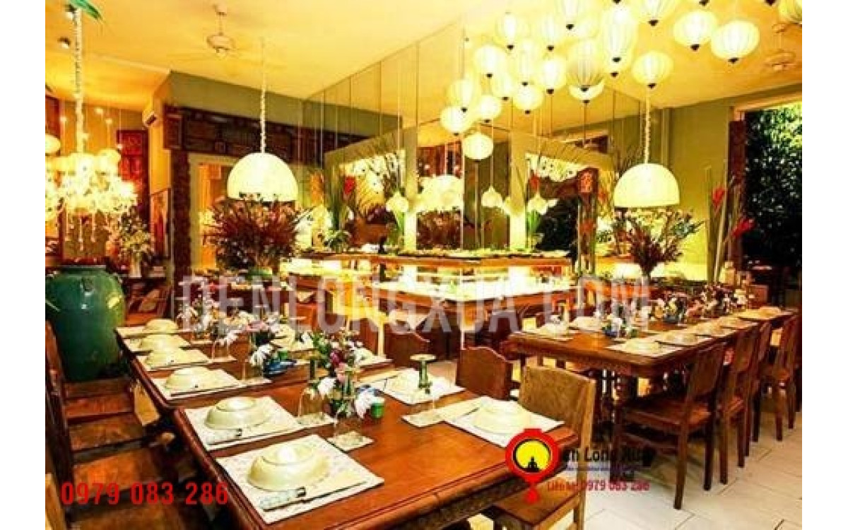 Đèn lống hội an vải lụa trang trí nhà hàng