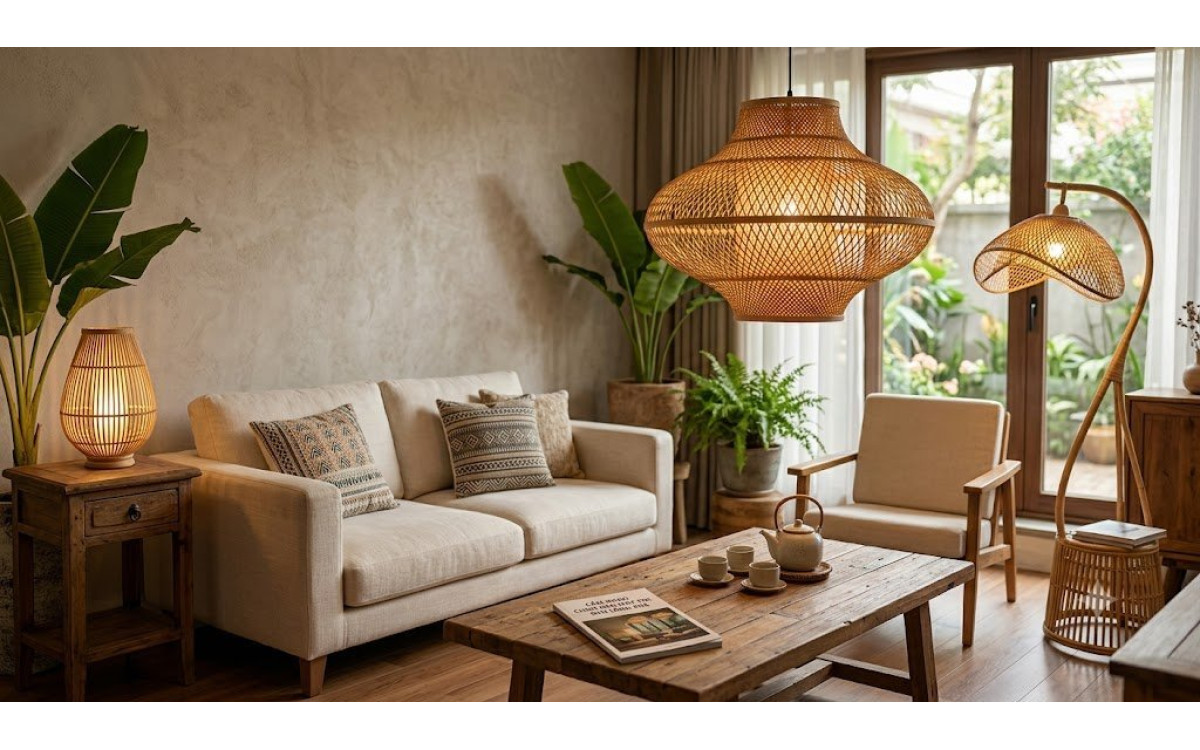 Kinh nghiệm chọn mua đèn mây tre đẹp, bền và phù hợp với phong cách nội thất