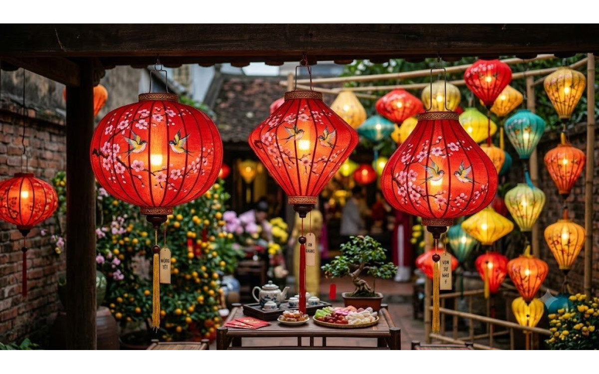 Đèn Lồng Vẽ Hoa Đào Chim Mừng Tết: Nét Đẹp Quý Phái Cho Không Gian Xuân