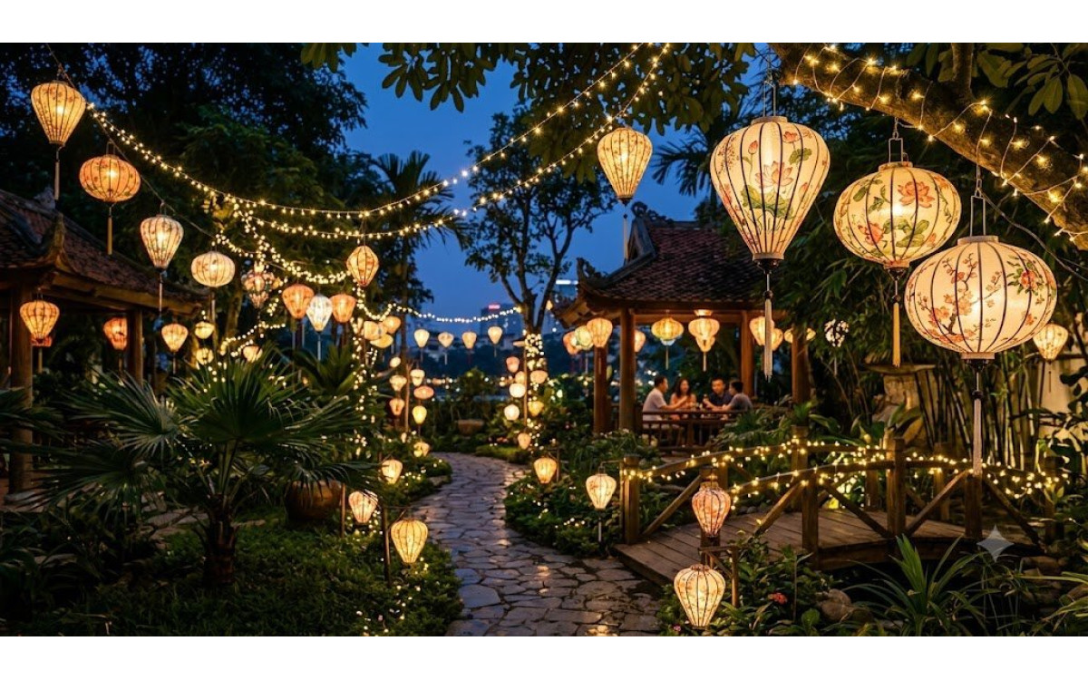 Bí Quyết Biến Khoảng Sân Vườn Thành Thiên Đường Ánh Sáng Với Đèn Lồng Vải Hoa Ngoài Trời