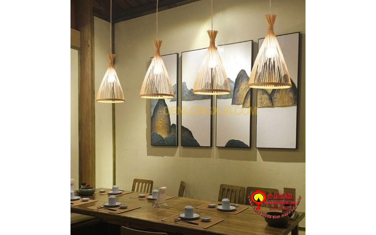 Đèn tre thả bàn nhà hàng cho không gian ánh sáng hội tụ