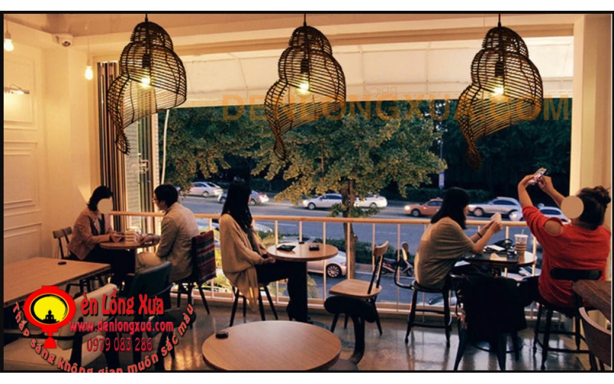 Đèn lồng mây xoắn ốc trang trí quán cafe đẹp