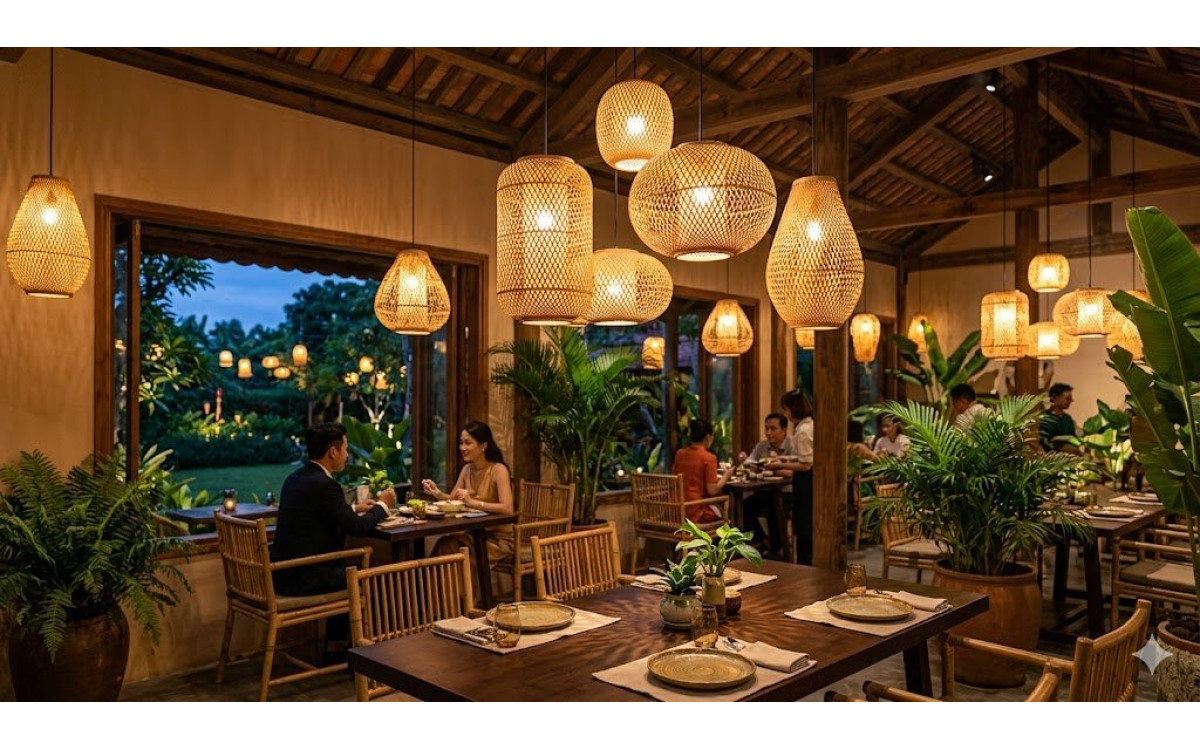 Hướng Dẫn Chọn & Bố Trí Đèn Mây Tre Để "Nâng Tầm" Không Gian Nhà Hàng Mùa Hè Của Bạn